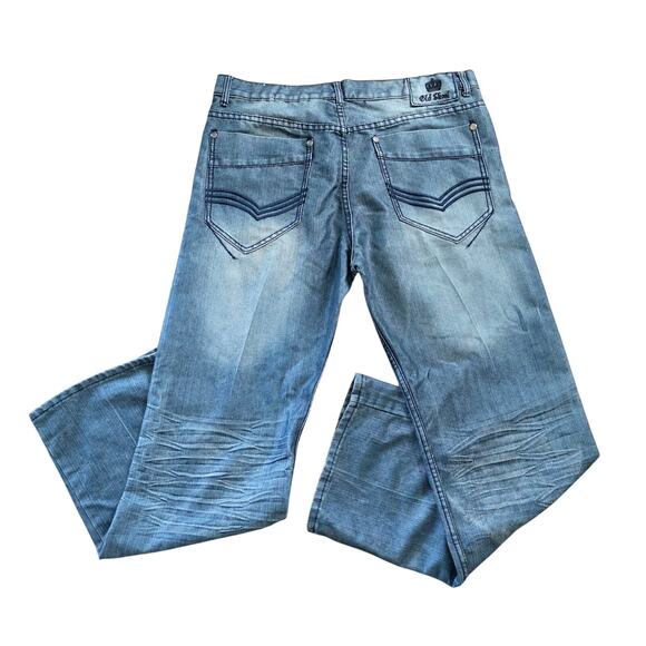Old Skool Y2K Baggy Jeans Mens 38 Skater Grunge Straight Leg Whiskered Faded - Picture 1 of 11